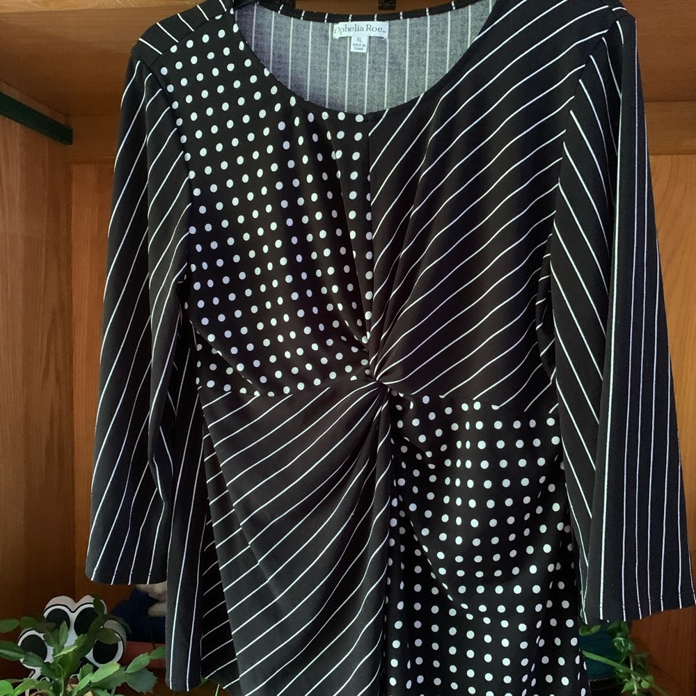 Black and White Polka Dot and Stripe Top